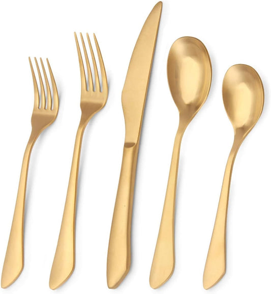 Matte Gold Silverware Set, 40-Piece Stainless Steel Flatware Set Service for 8, Satin Finish Tableware Cutlery Set for Home and Restaurant, Dishwasher Safe