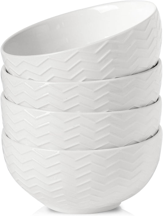 Hasense Soup Bowls 20 OZ, Ceramic Bowls Set of 4 for Kitchen, Stoneware Porcelain Cereal Bowls for Soup, Cereal, Oatmeal, Fruit, Salad, Noodle and Rice, Microwave Dishwasher Safe, White