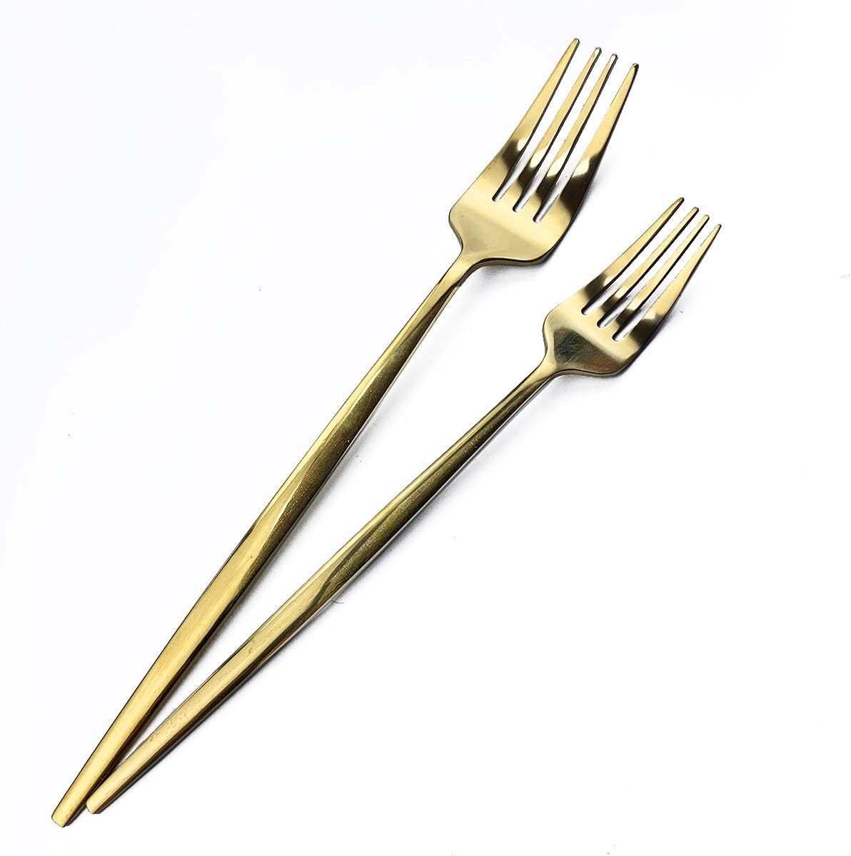 Gugrida Mirror Polished Gold Royal Dessert Fork Salad Forks Medium Forks, Light weight design Stainless Steel Flatware Cutlery Set for 6, 7.28-Inch