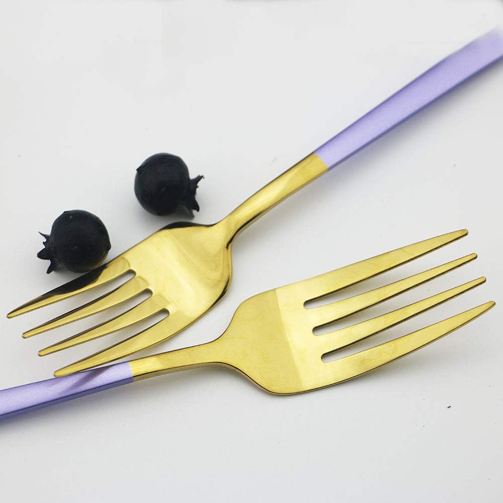 JASHII SUS304 Stainless Steel Flatware Cutlery Set For Home Kitchen Restaurant Hotel, Mirror Polished, 20-Piece Silverware Set for 4, Dishwasher Safe(Purple gold)