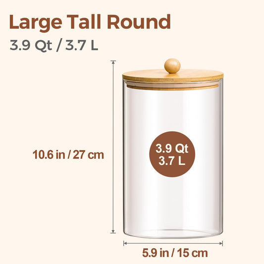 ComSaf 1 Gallon Cookie Jar, Large Glass Jar with lid, Glass Canisters with Lids Set of 2, 3.9 Qt Flour Container with Spoon and Clip, Glass Food Storage Pantry Containers for Sugar Oat Beans Pasta