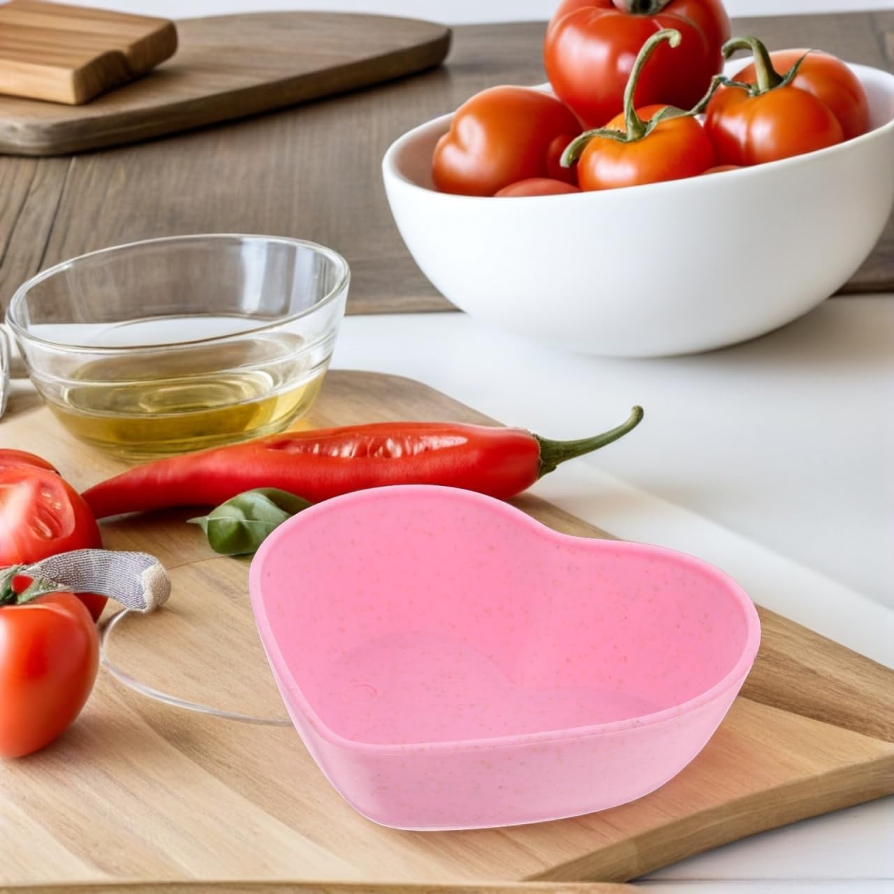 Wakauto 4Pcs Pink Heart Shape Small Sauce Dishes Wheat Straw Side Dish Bowls for Condiments Mini Seasoning Dishes Soy Dipping Sauce Appetizer Plates for Sushi Jam 3.11X2.55 Inch