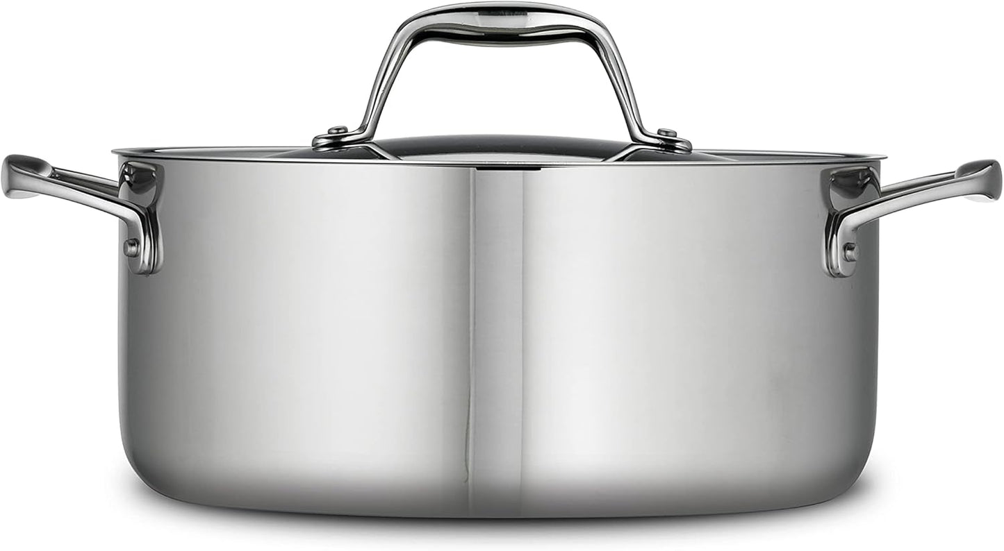 Tramontina Signature Tri-Ply Clad Stainless Steel 5-Quart Dutch Oven Pot with Lid, Induction-Ready, Dishwasher-Safe, NSF-Certified, Made in Brazil