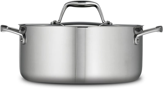 Tramontina Signature Tri-Ply Clad Stainless Steel 5-Quart Dutch Oven Pot with Lid, Induction-Ready, Dishwasher-Safe, NSF-Certified, Made in Brazil