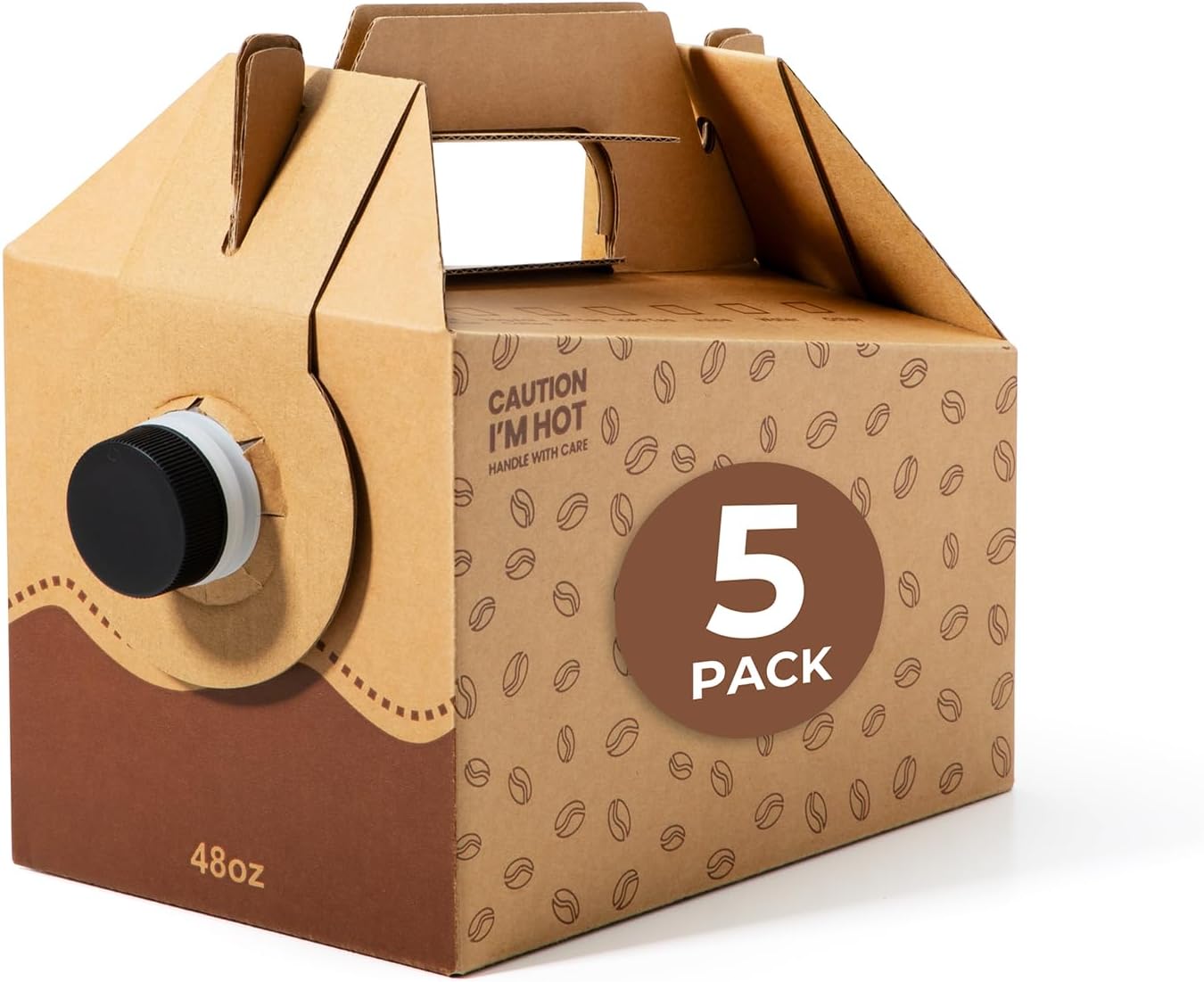 Fit Meal Prep 5 Pack 48 oz Disposable Coffee Dispensers with Handle, Insulated to Go Storage Containers, Portable Coffee Box Cold Hot Drink Dispenser Bulk for Party, Catering, Office, Take Out