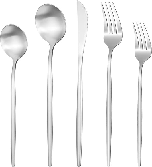 Silverware Set for 6, 30 Piece Flatware Set, Cutlery Tableware set Include Spoons And Forks Set, Stainless Steel Utensil Set, Matte polished Finish, Dishwasher Safe