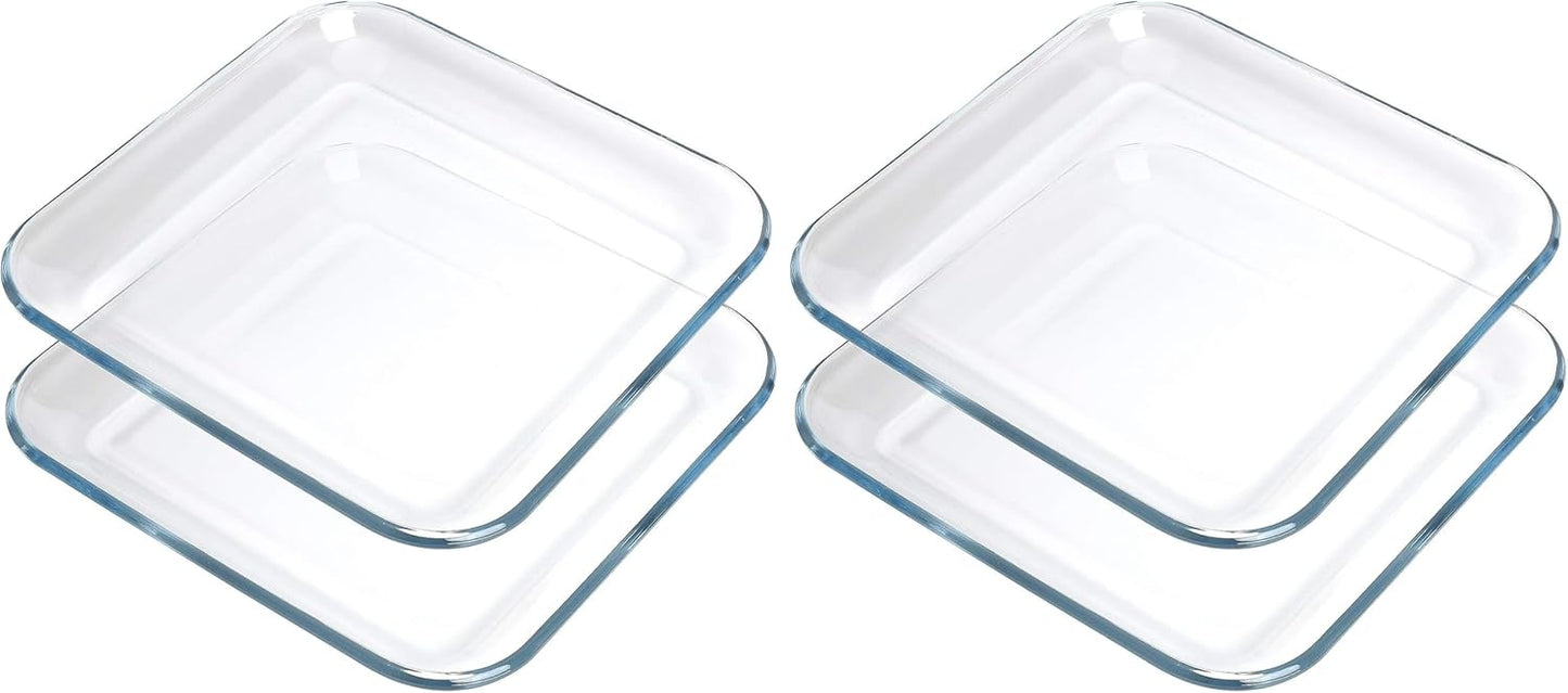 FOYO Oven Basics Glass Plate Set, Square Tempered Glass Serving Plates Pie Plate Salad Plates - 10" Diameter(Set of 2) (Pack of 2)