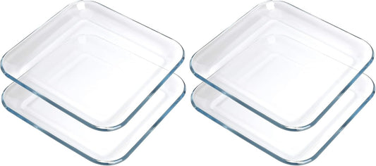 FOYO Oven Basics Glass Plate Set, Square Tempered Glass Serving Plates Pie Plate Salad Plates - 10" Diameter(Set of 2) (Pack of 2)
