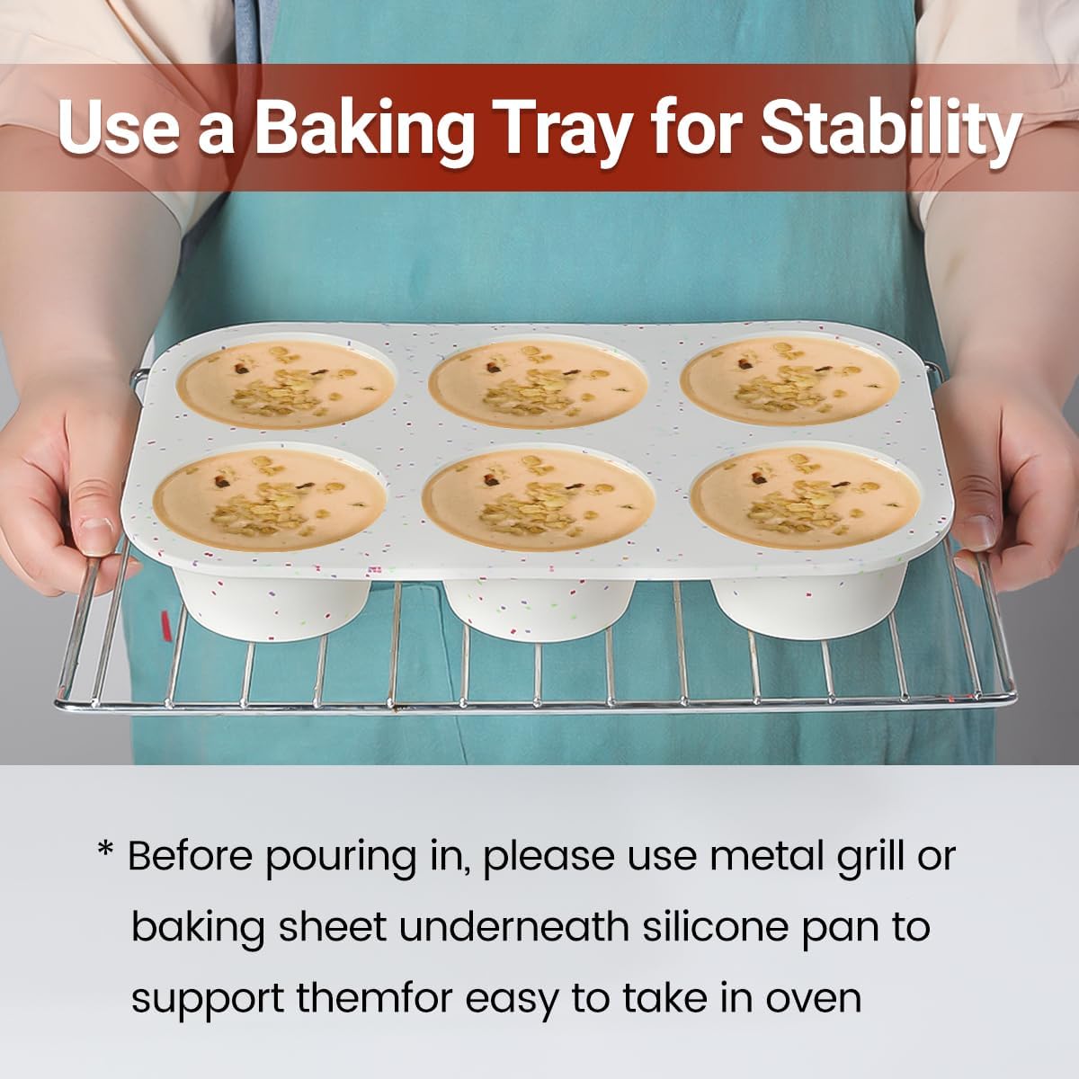 CAKETIME Jumbo Muffin Pan, 3.5 Inch Large Muffin Pan 6 Cup Silicone Jumbo Muffin Tin for Baking Giant Homemade Muffins, Cupcakes, Frittatas BPA Free Non Stick 2 Pack Confetti