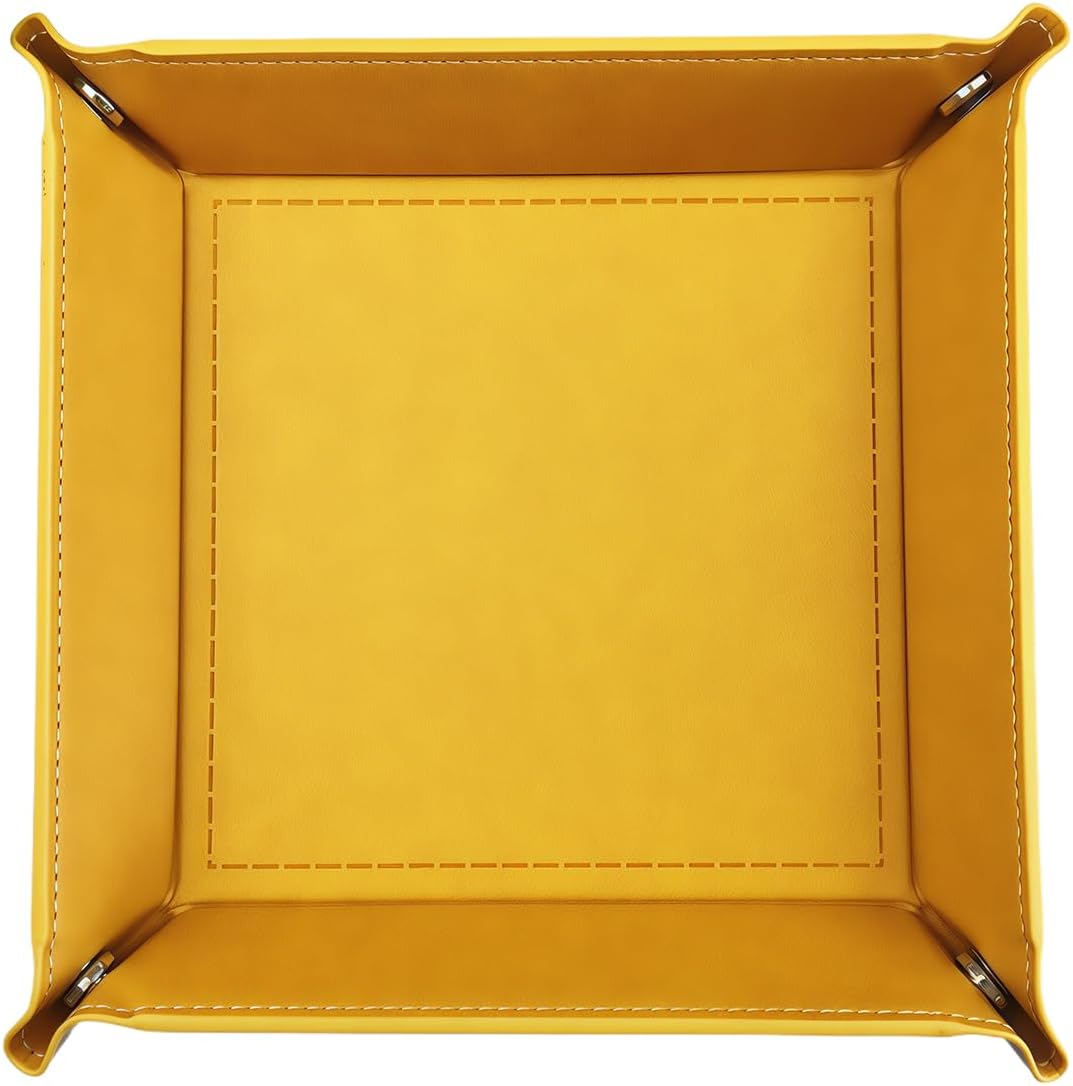 siduater Valet Tray Desktop Storage Organizer – Vegan Leather Catchall Tray Bedside Vanity Tray Nightstand Caddy Holder for Remote Controller, Watch, Keys, Phone, Wallet, Coin, Jewelry, Yellow