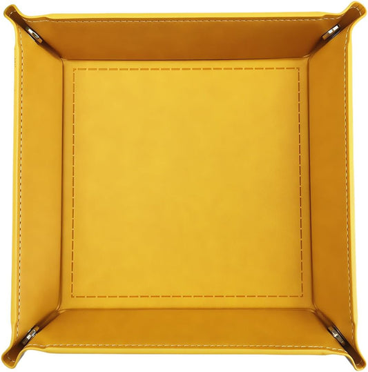 siduater Valet Tray Desktop Storage Organizer – Vegan Leather Catchall Tray Bedside Vanity Tray Nightstand Caddy Holder for Remote Controller, Watch, Keys, Phone, Wallet, Coin, Jewelry, Yellow