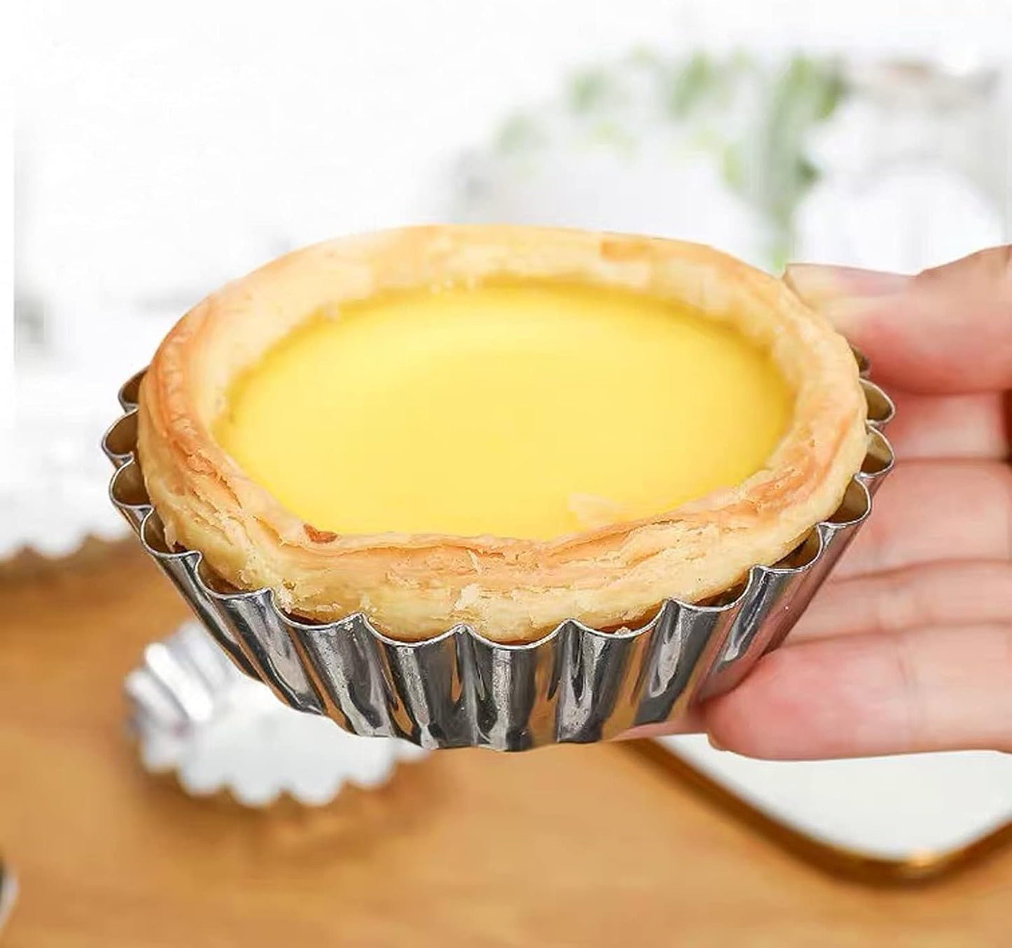 Dicunoy 30 PCS Egg Tart Mold for Baking, 3.8 Inch Stainless Steel Mini Tart Tin Pans, Ensaymada Molder Filipino, Pie Tartlet Cupcake Cake Muffin Mold