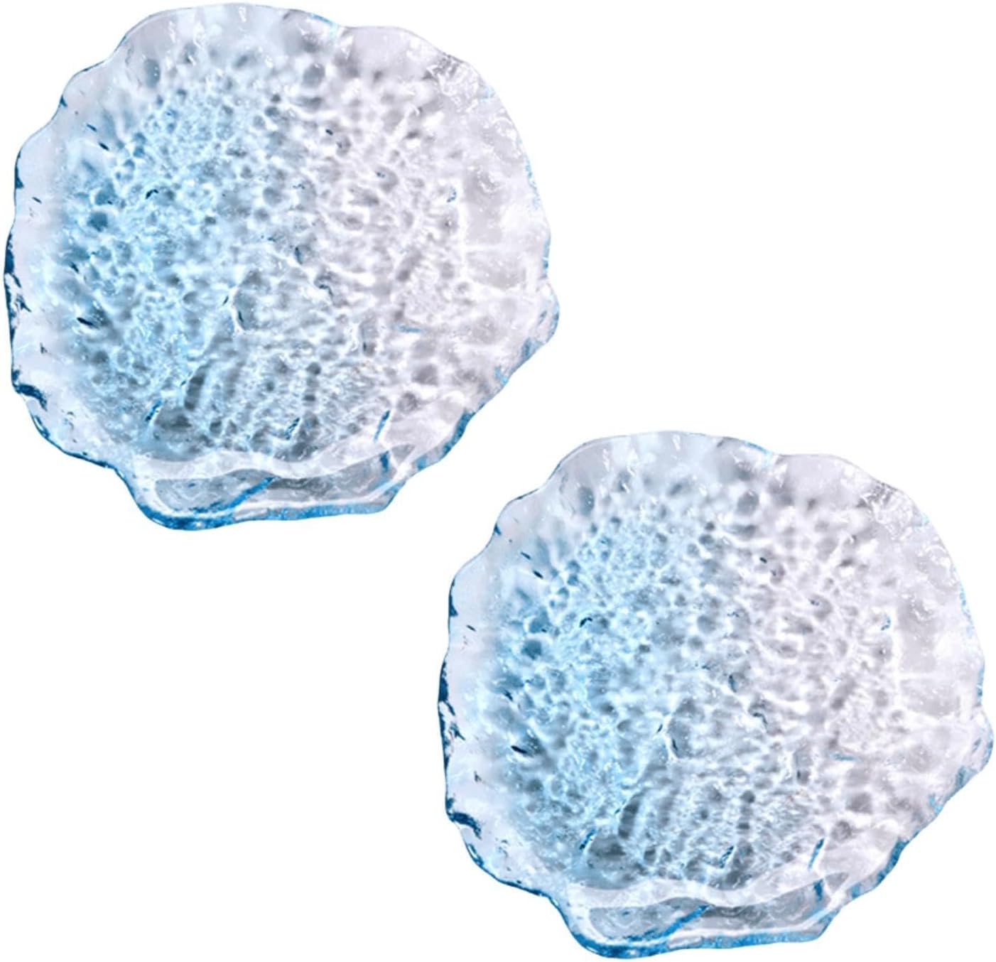 Colorful Glass Dessert Plates, Crystal Clear Snack Fruit Candy Cake Plate, Irregularity Shape Plates for Appetizer, Ice Cream, Salad, Small Serving Dishes (blue, 5.7inch 2pcs)