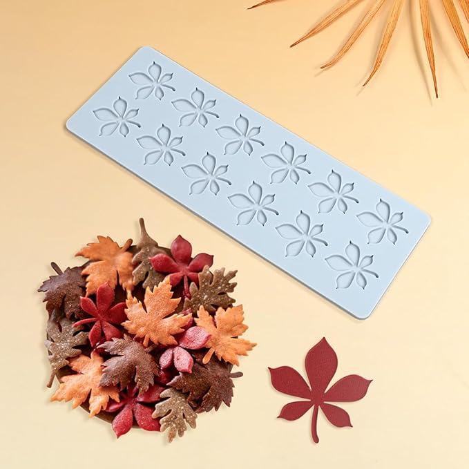 mostsom Silicone Mold 3D Hollow Leaf Lace for Baking, Chestnut Leaves Fondant Molds, Resin, Polymer Clay - Cake Cupcake Decor, Sugar Craft, Wedding Dessert (G_ Chestnut Leaves)