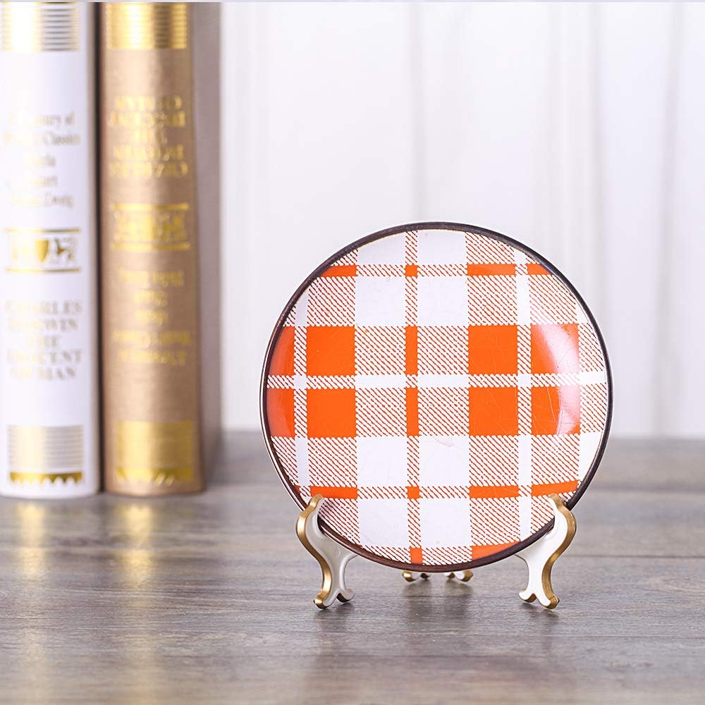 Artliving 6" Decorative Plate Stand Holder Plastic Picture Easel Display Stand Picture Frame Stand White Gold (2 Pack)