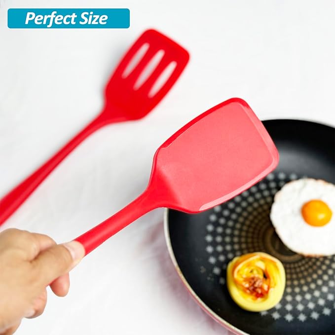600˚F Heat Resistant Silicone Spatula Set, 13.6" Kitchen Spatula Turners for Non Stick Cookware, Flexible Spatulas with Thin Edges, Seamless Cooking Utensils for Fish, Eggs, Pancakes, Red