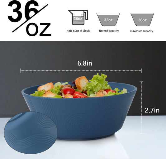 Homienly Wheat Straw Bowls - 36 Oz Soup Bowl Set 6 Unbreakable Dinnerware, Microwave and Dishwasher Safe Bowls, Alternative to Plastic Bowl Reusable, Bowls for Kitchen, Soup, Dinner, Pho(Navy Blue)