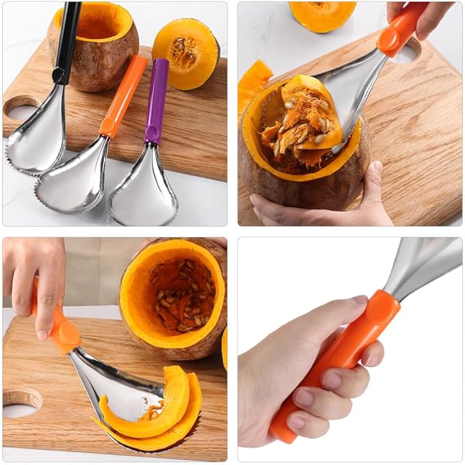 Serrated Spoon Fruit Corer Serrated Edge Fruit Scraper Pumpkin Core Remover Scoop Pumpkin Pulp Separator Pear Pitter Fruit Vegetable Corer for Home Kitchen Pumpkin Corer Scooper