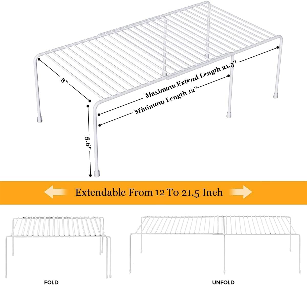 Kitchen Cabinet Organizer and Storage Shelves Expandable Freezer Shelf Organizer Rack with Scratch Resistant Feet for Counter Pantry Dish Spice Cupboards