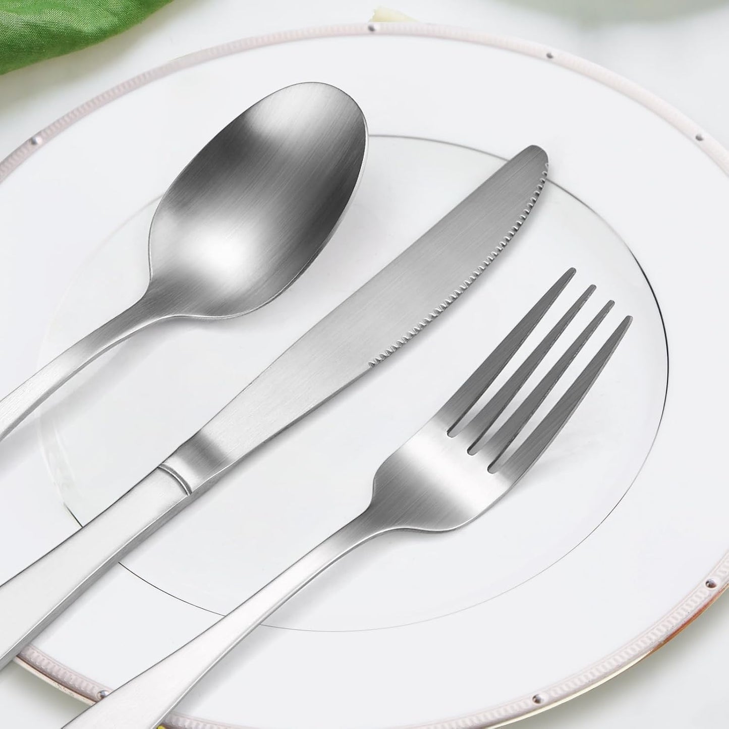 Silver Matte Silverware Square Handle 30 pieces Stainless Steel Cutlery Set for 6 Tableware Modern Eating Utensils for Home Kitchen Bar Restaurant