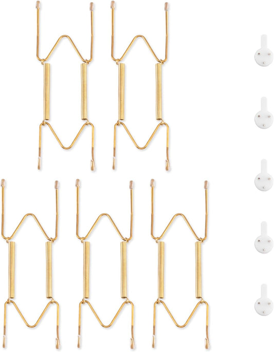 Bilillo 5 Pack Plate Hangers for The Wall, Suitable for 6-8 inch Art Plate, Stainless Steel Invisible Heavy Duty Wire Plate Holder with Wall Hooks, Plate Hangers for Displaying Plates, Platter, Dish