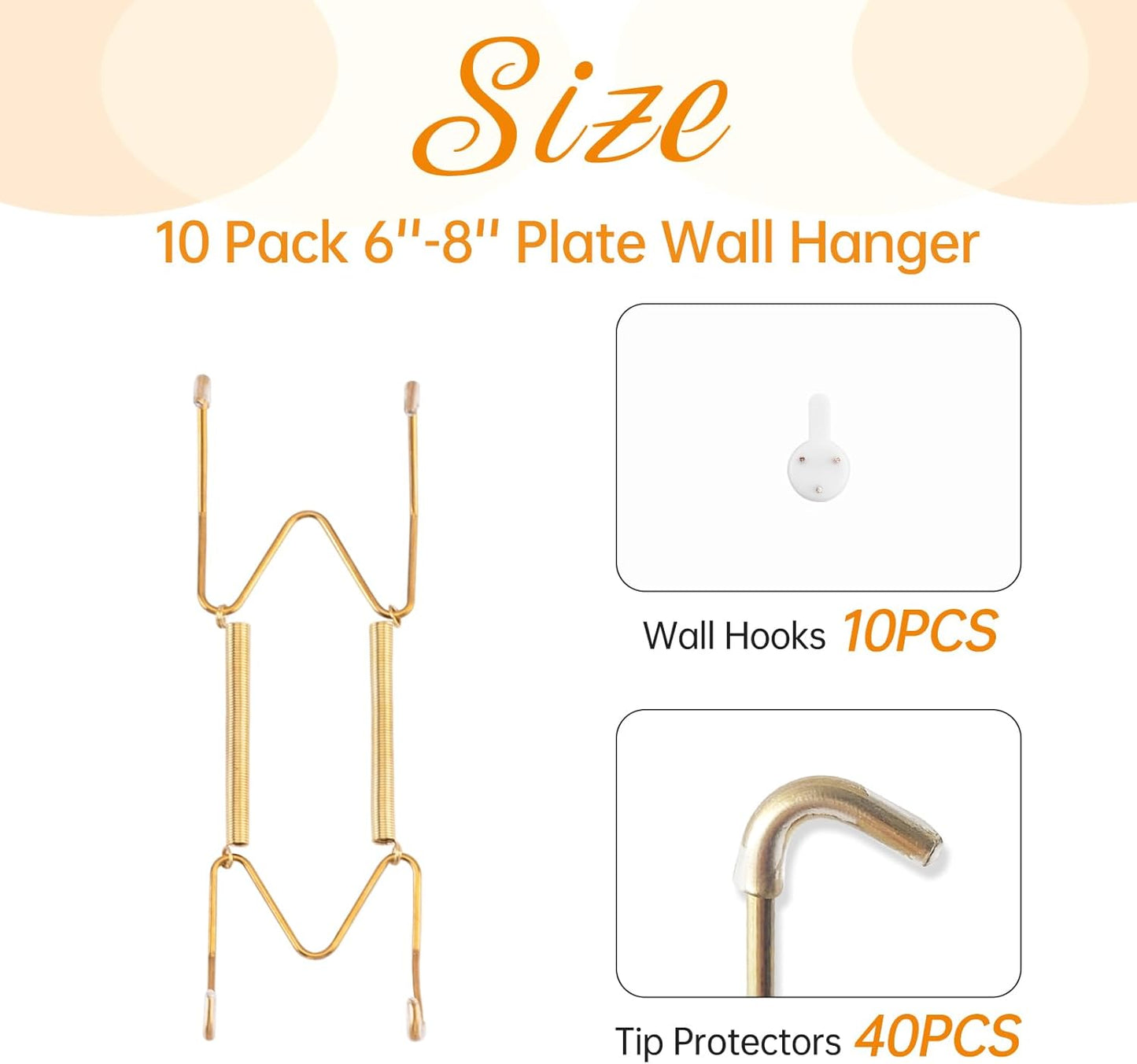 Bilillo 10 Pack Plate Hangers for the Wall, Suitable for 6-8 inch Art Plate, Stainless Steel Invisible Heavy Duty Wire Plate Holder with Wall Hooks, Plate Hangers for Displaying Plates, Platter, Dish