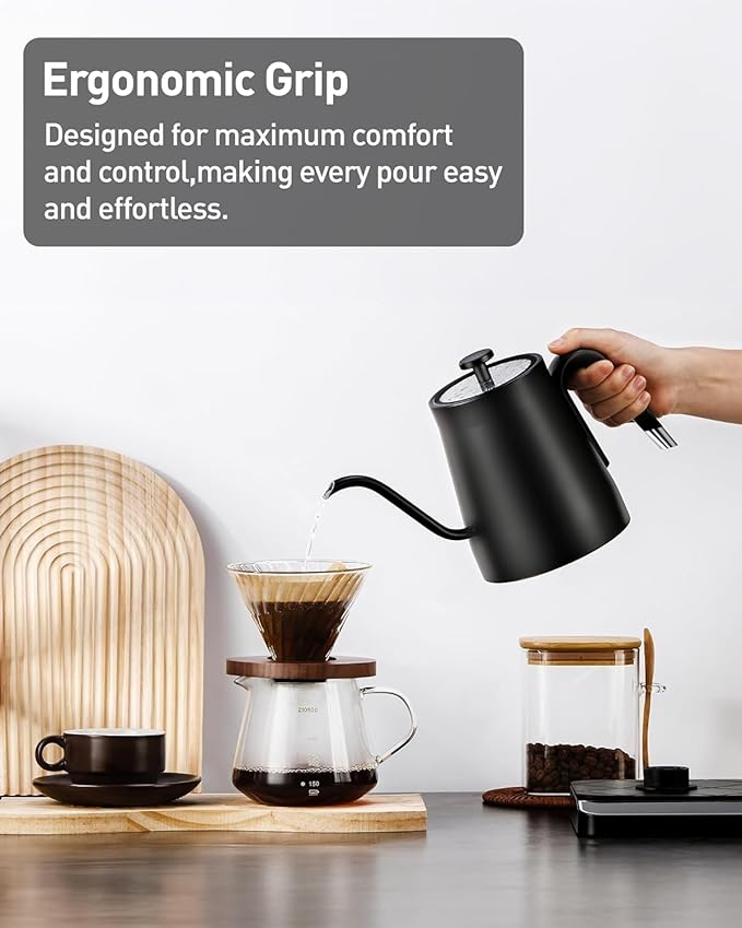 Electric Tea Kettle Gooseneck 27oz 1200w Coffee Quick Heating Hot Water Boiler, Black