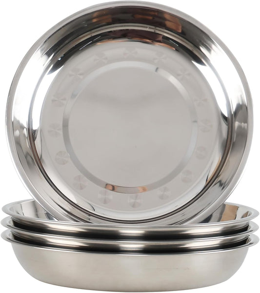 4-Piece Stainless Steel Round Plates, Dinner Plate Dish, 10-Inch