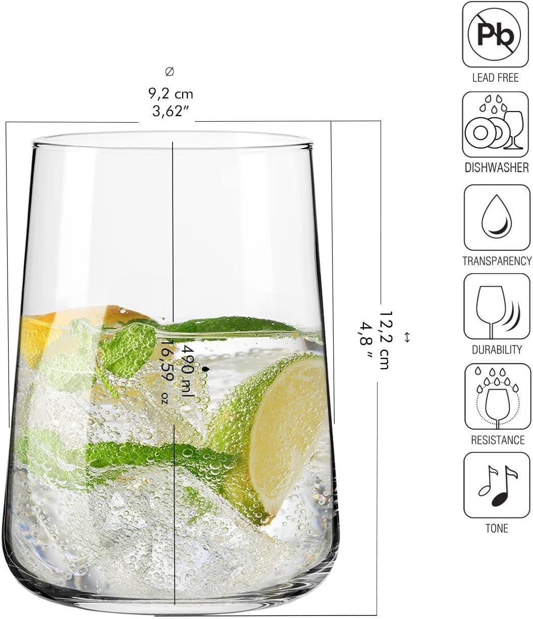 Krosno Glasses for Water, Juices and Other Drinks | Elegant Design | Set of 4 | Capacity 16.6 fl oz | Infinity Collection | Ideal for Home, Restaurant, Parties | Dishwasher Safe