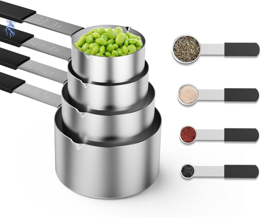Magnetic Stackable Stainless Steel Measuring cups and spoons set,4 Magnetic measuring cups,4 magnetic measuring spoons