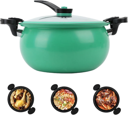 Micro Pressure Pot, 11inch Fast Heating Mini Pressure Cooker with Lock Handle, Non-stick Micro Stockpot for Gas, Induction (Green)