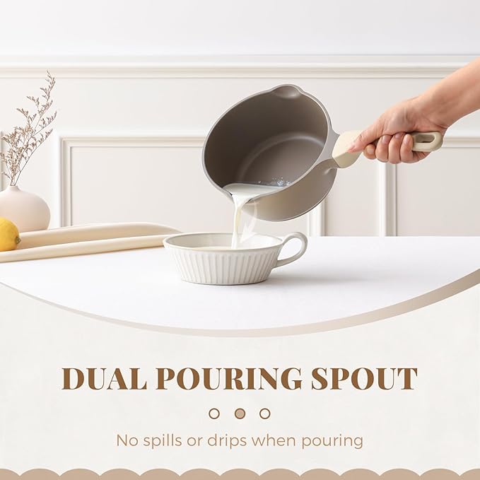 PRICUSIS Nonstick Saucepan Set with Lids, 2QT and 2.7QT Sauce Pan Set, Non Toxic Sauce Pots with Pour Spouts for Multipurpose Use, PFOA Free, Induction Compatible Apricot