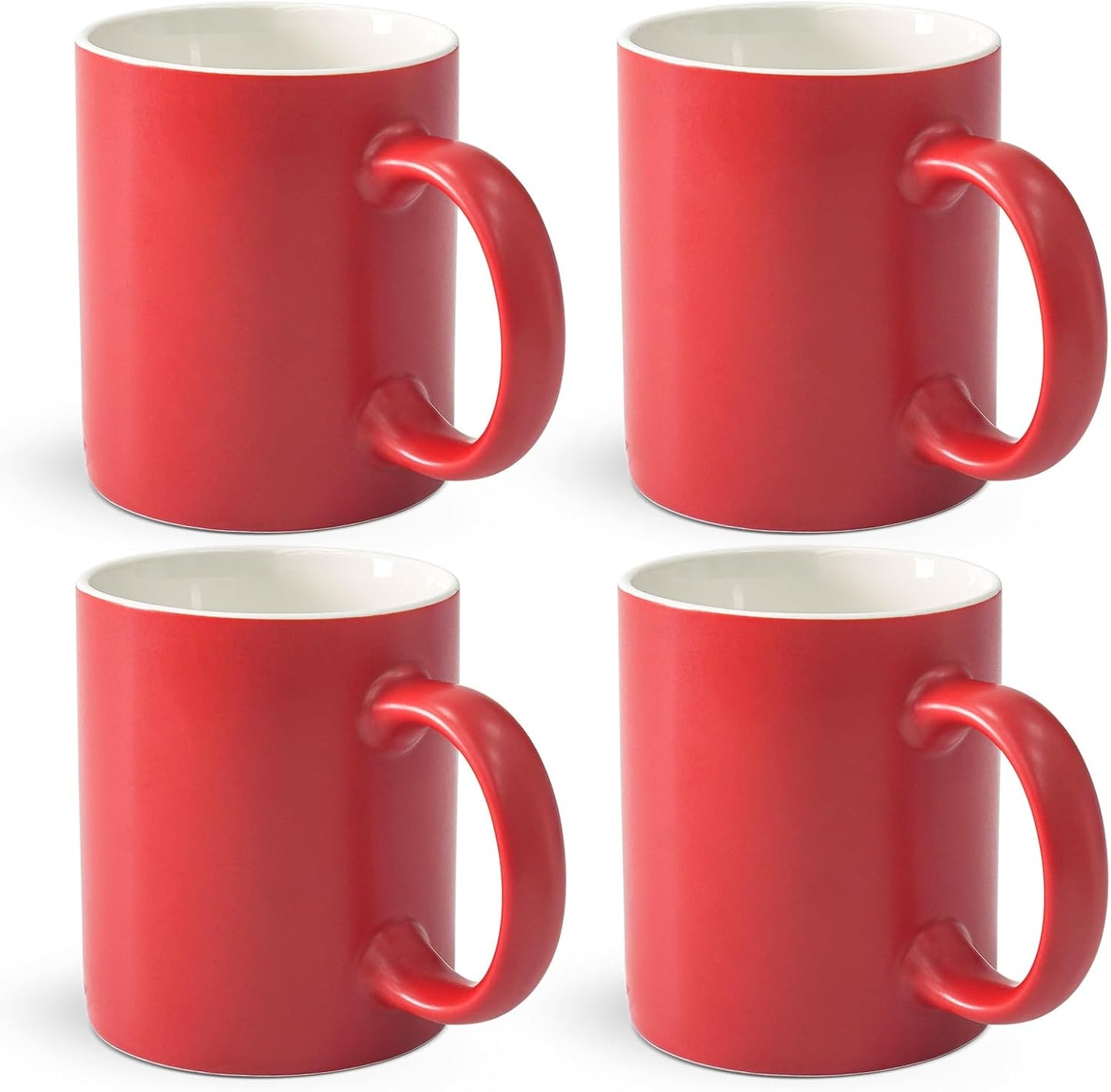 12 oz Cup (4pcs), Red Ceramic Coffee Mug for Milk Tea, Set of 4