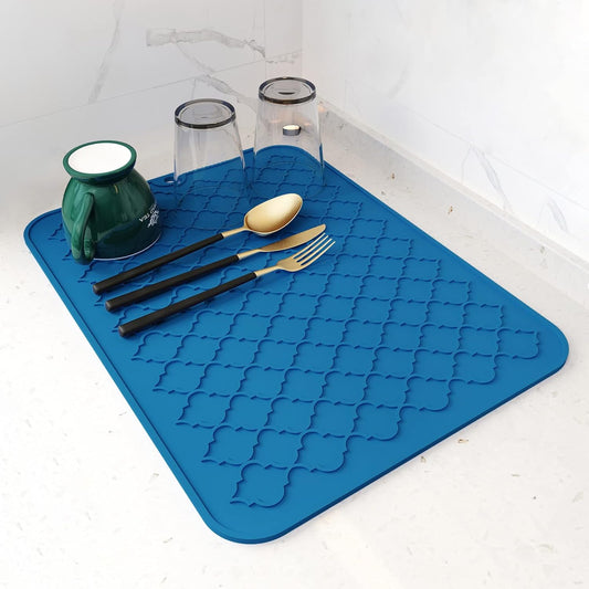 AMOAMI Dish Drying Mat,Heat-resistant,Easy Clean,Silicone Dish Drying Mats for kitchen Counter,Kitchen Gadgets Kitchen Accessories Kitchen Small Appliances (12" x 16", BLUE)