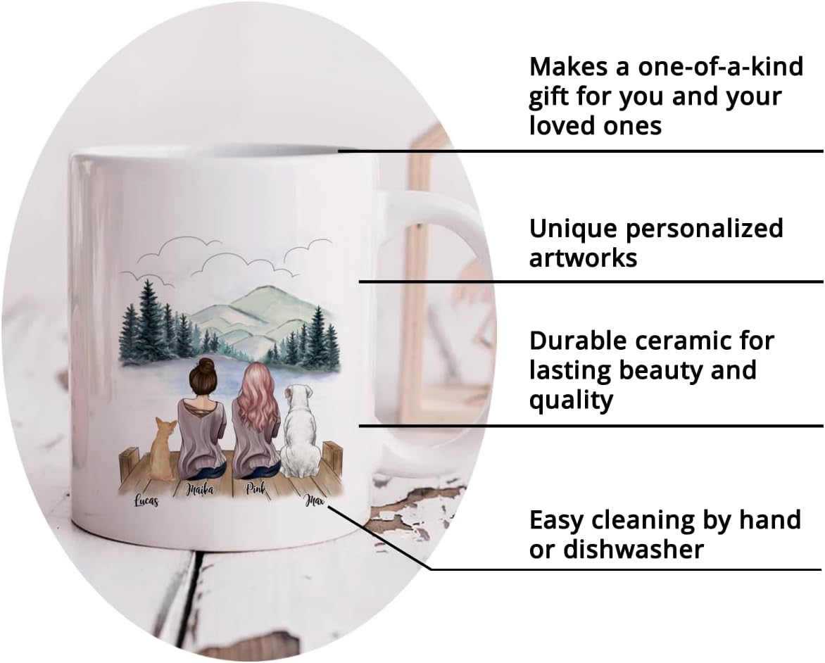 Gossby Personalized Dog Mug - Life is Better with Dogs (2 Girls - 2 Dogs) - 11oz, 15oz Custom Dog Mom Coffee Mugs - Dog Lover Gifts for Women Dog Mom Personalized with Female Characters, Dog Breeds