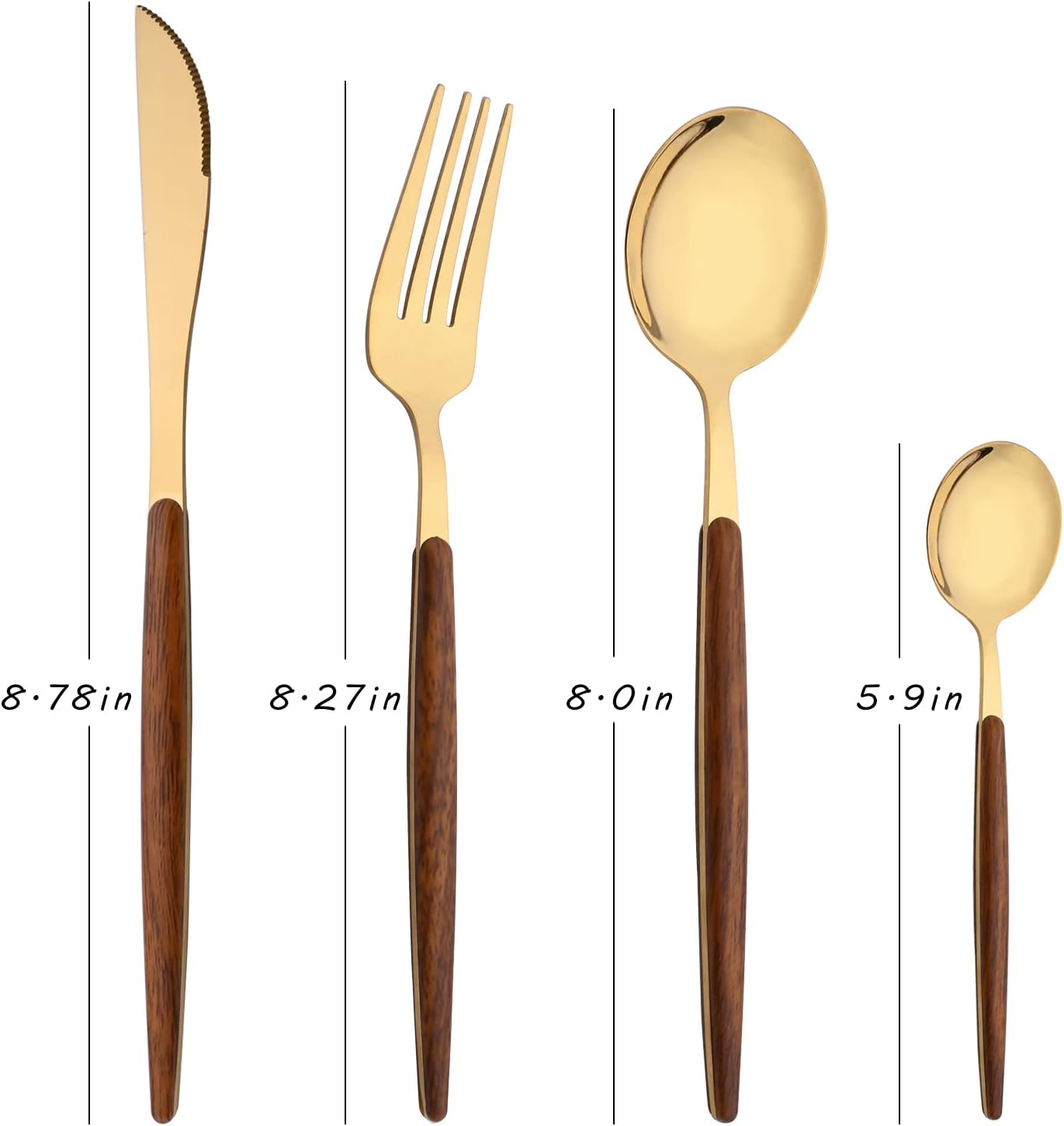 24-Piece Silverware Set for 6, Gold Mirror Polished Stainless Steel Flatware Set, Wooden Effect Handle Utensil Set for Home Hotel Restaurant, Family Cutlery Set Include Knife Fork Spoon