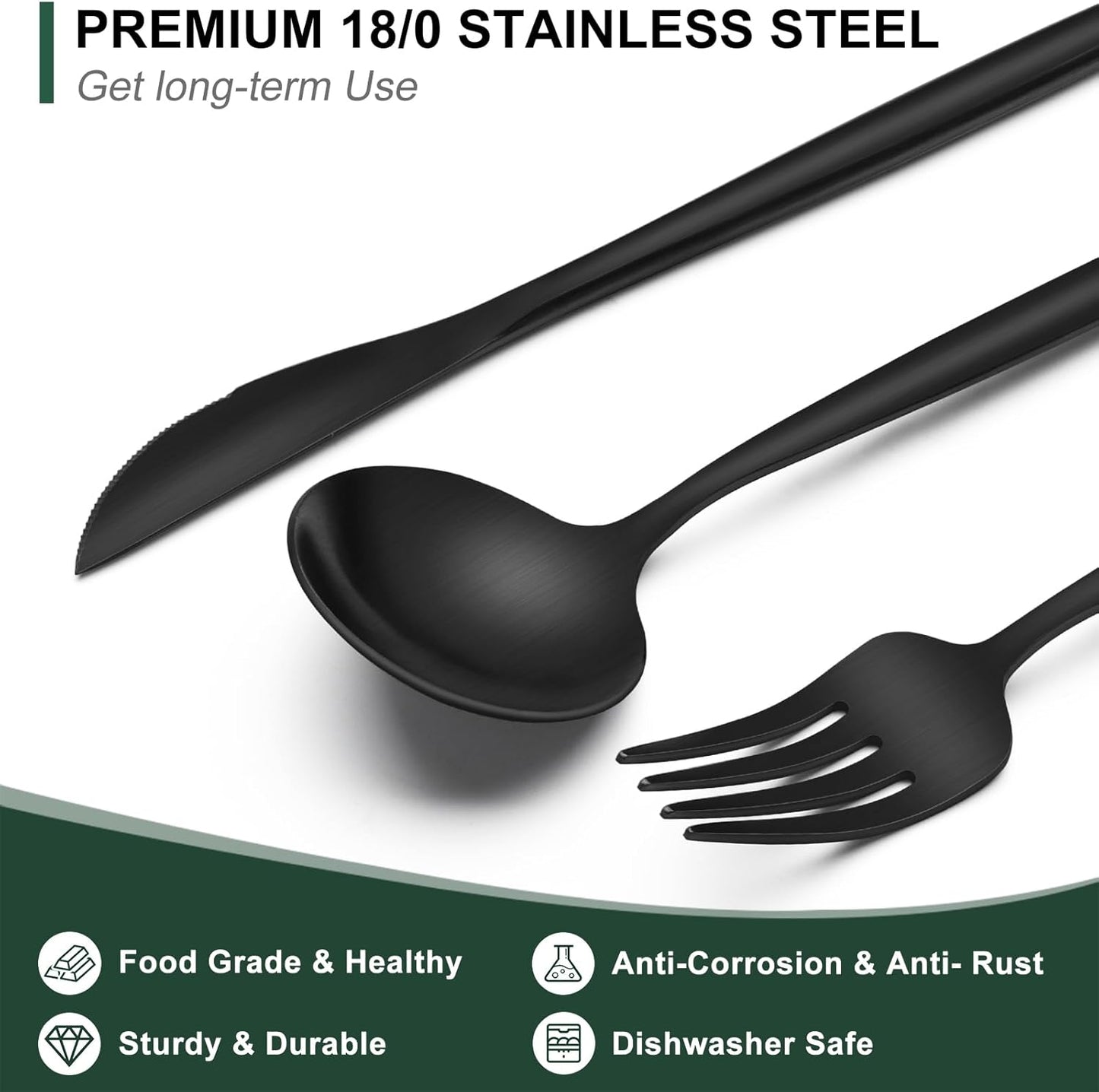 Matte Black Silverware Set 30 Piece, Wildone Stainless Steel Flatware Set Service for 6, Cutlery Utensil Sets for Home Restaurant, Include Knife Fork Spoon Set, Dishwasher Safe