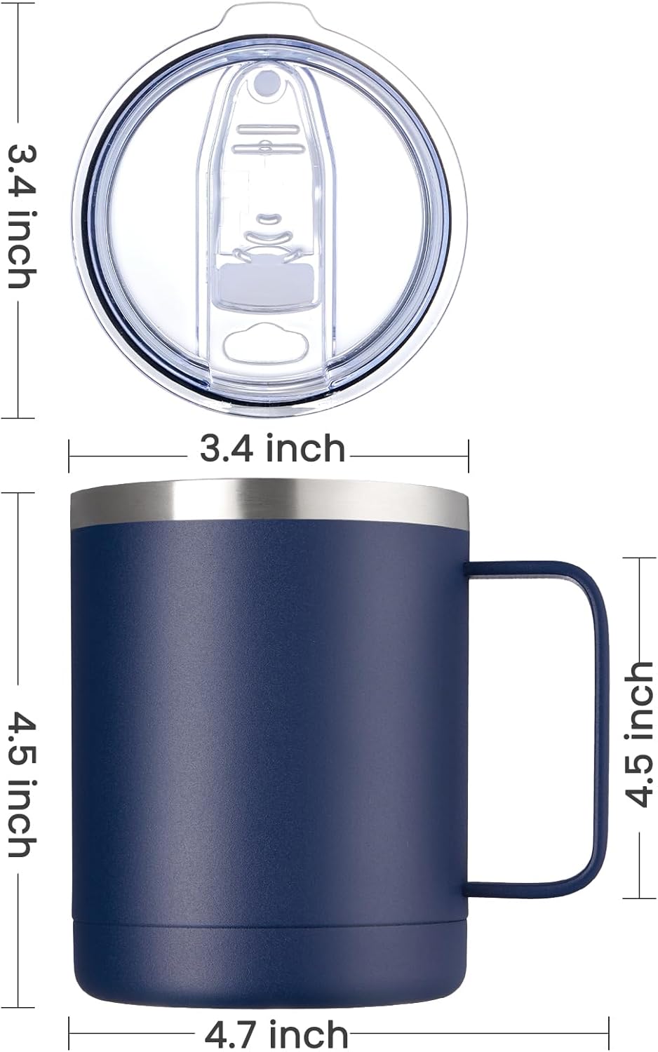 MEWAY 12oz Coffee Mug With Handle 2 Pack Bulk,Stainless Steel Insulated Travel Tumblers With Sliding Lid,Double Wall Vacuum Camping Cup for Hot & Cold Drinks (Navy Blue, 2)