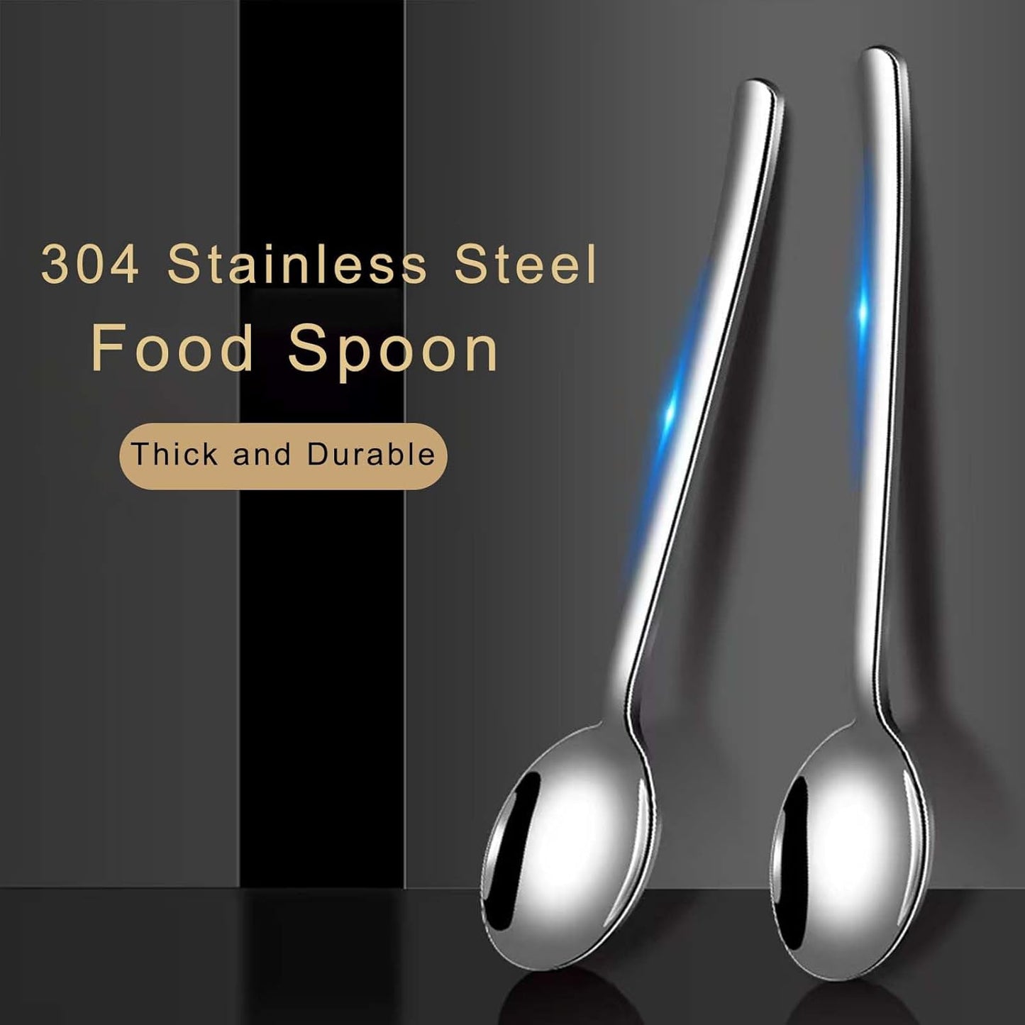 Large Soup Spoon Stainless Steel Dishwasher Safe Dinner Big Teaspoons with Round Edge 8 inches Tablespoons (4)