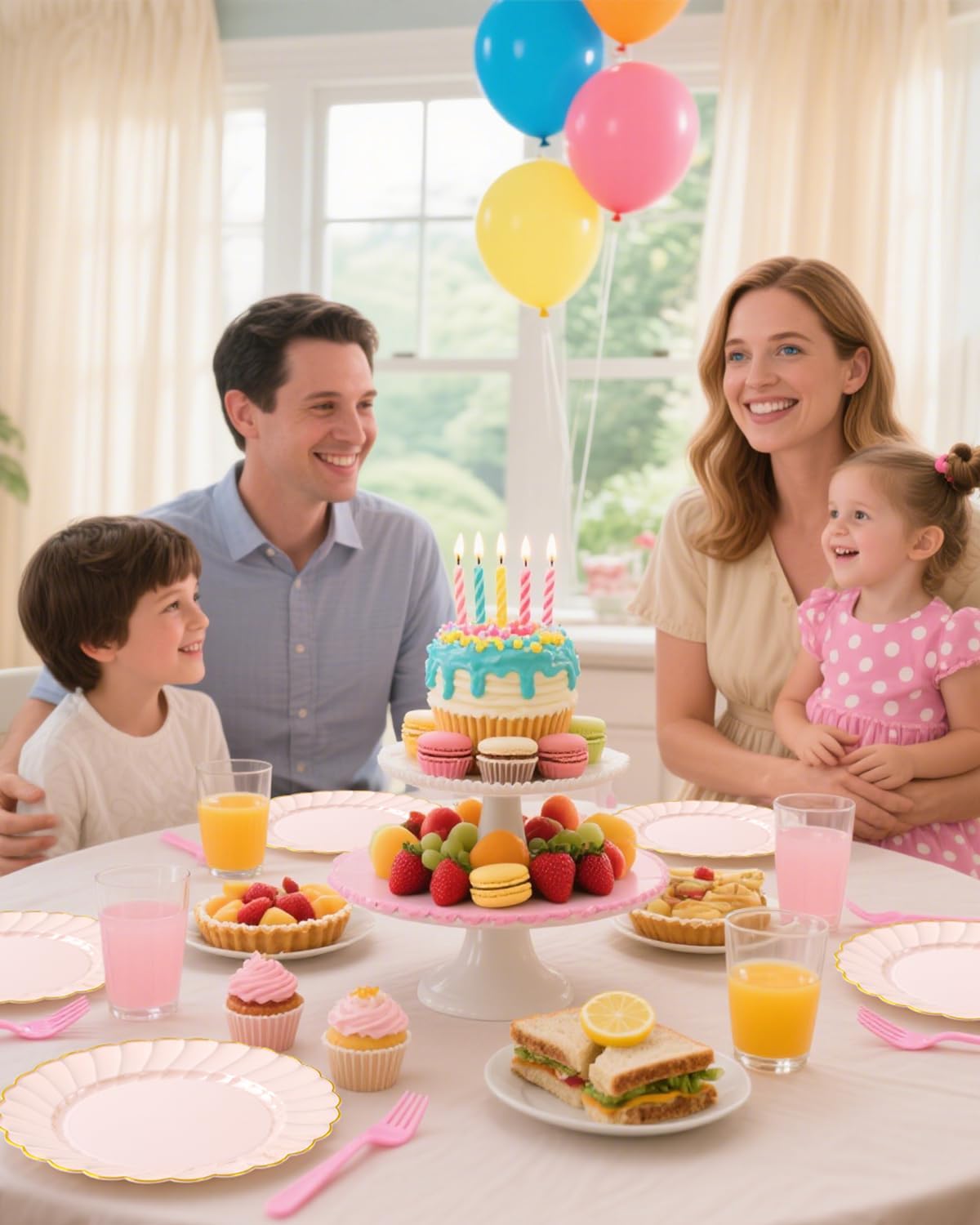 Ciaell 175 PCS Pink Scalloped Plastic Plates with Gold Trim - Pink Plastic Silverware with Handle - Fancy High-End Dinnerware Sets for Wedding & Showers & Party & Anniversary (25 Guests)