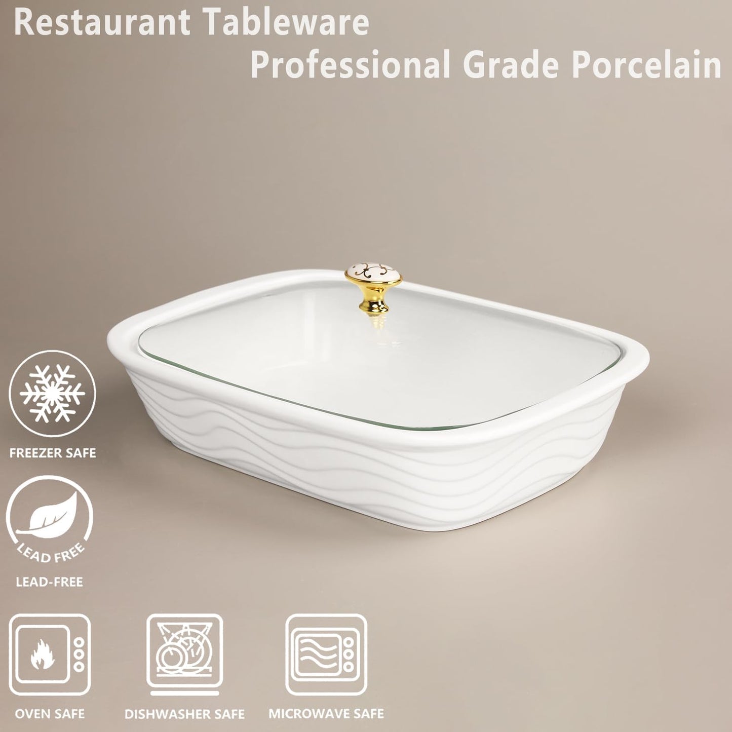 12" x 8" Ceramic Casserole Baking Dish With Glass cover, Lasagna Pan Deep for Oven, 2.2 Quarts Baking Pan with Handles, Oven Safe&Durable Bakeware for Home Decor