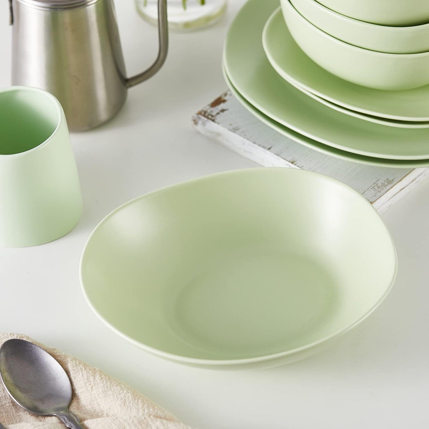Stone Lain Porposed value Delilah 8-inch Bowl 6-Piece Dish Set, Porcelain, Lime Green