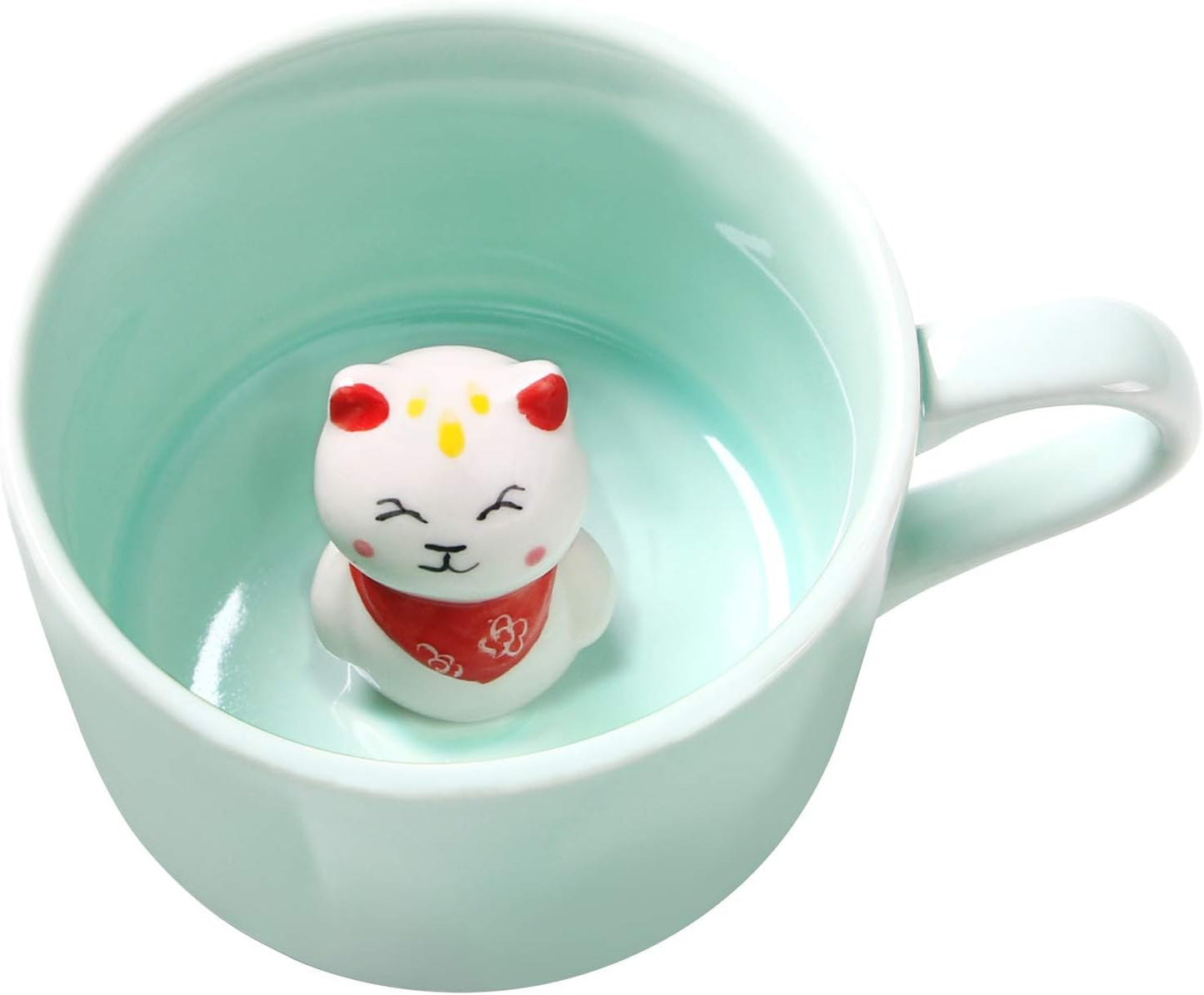 3D Coffee Mug Animal Inside Cup 8 oz with Lucky Cat,Cute Cartoon Handmade Ceramics Cup,Christmas Birthday Surprise for Friends Family or Kids (Lucky Cat)