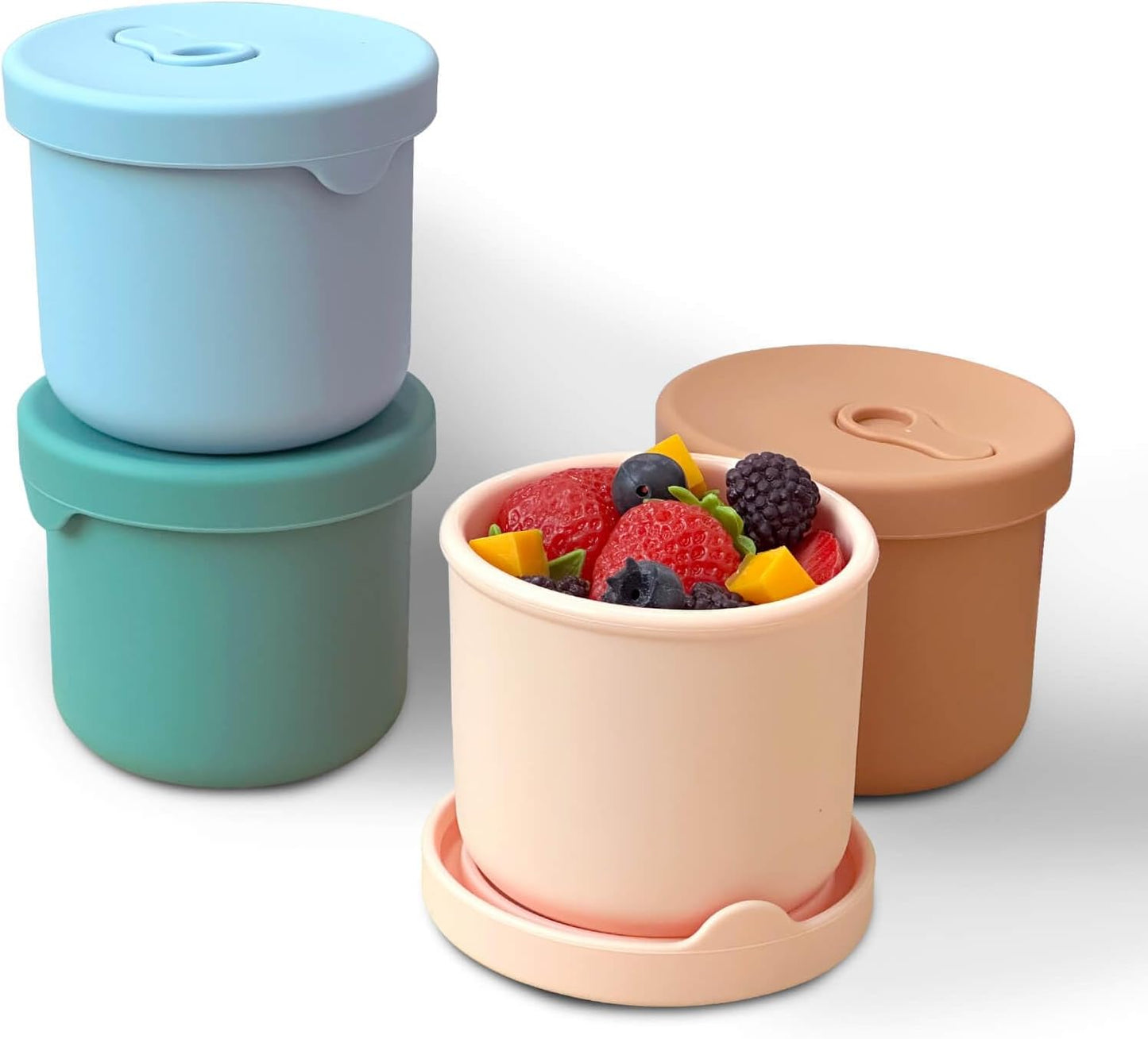 4 Pack 8.5 oz Silicone Food Storage Containers with Lids, 1-Cup Reusable Snack Fruits Containers Cups, Leak Proof Soup Freezer Molds Small Lunch Box BPA Free for Kids Baby Daycare School Travel