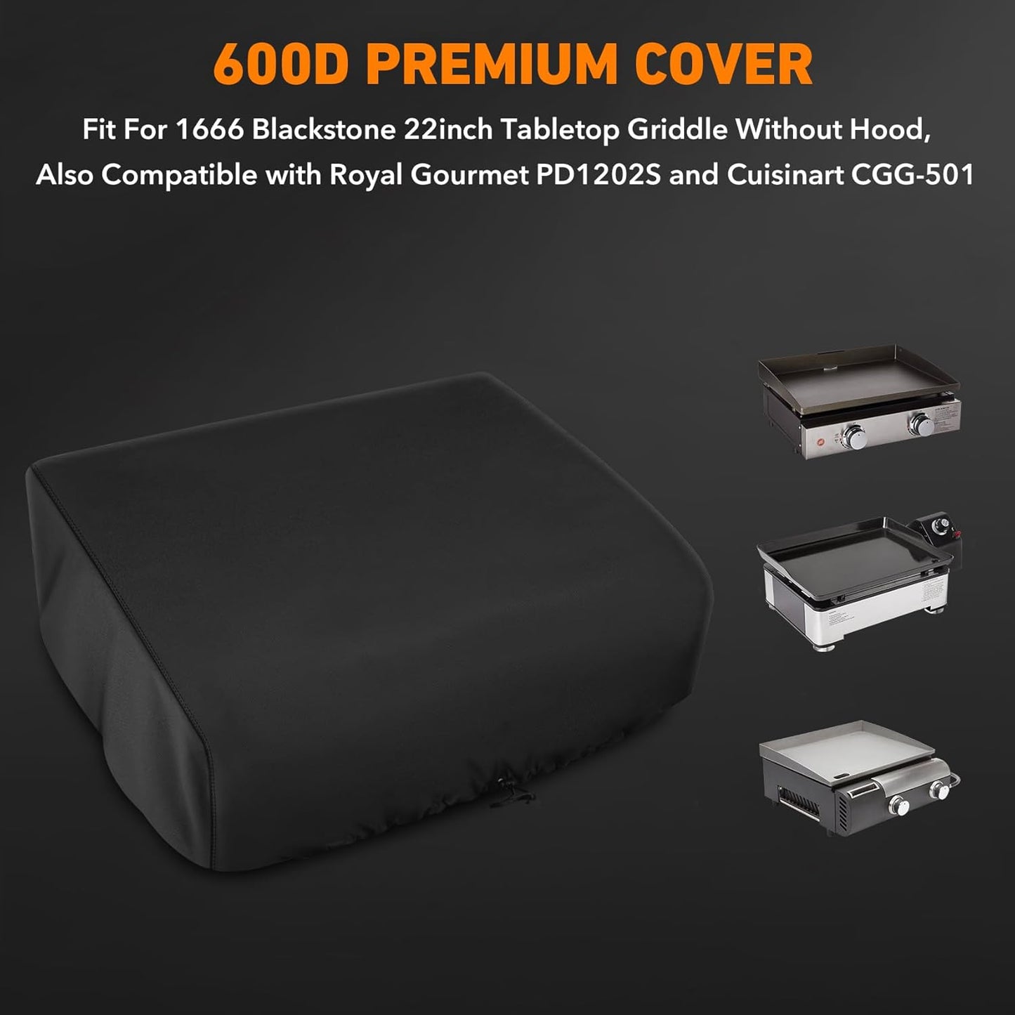 Heavy Duty Grill Cover Compatible with 1666 Blackstone 22inch Tabletop Griddle Without Hood, Also Compatible with Royal Gourmet PD1202S and Cuisinart CGG-501, Waterproof & Windproof
