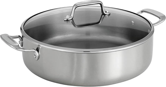Tramontina Tri-Ply Clad Stainless Steel 6-Quart Braiser Pan with Glass Lid, Induction-Ready, Dishwasher-Safe, NSF-Certified