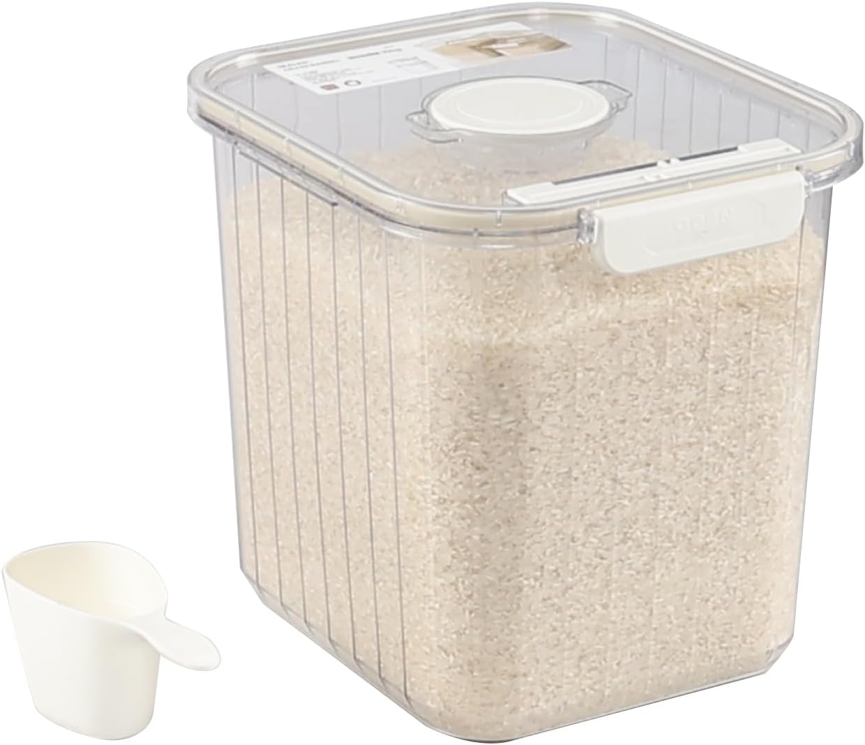 Plastic Clear Food Cereal Containers, 22Lbs Rice Cereal Container with Spoon for Kitchen Pantry Organization and Storage