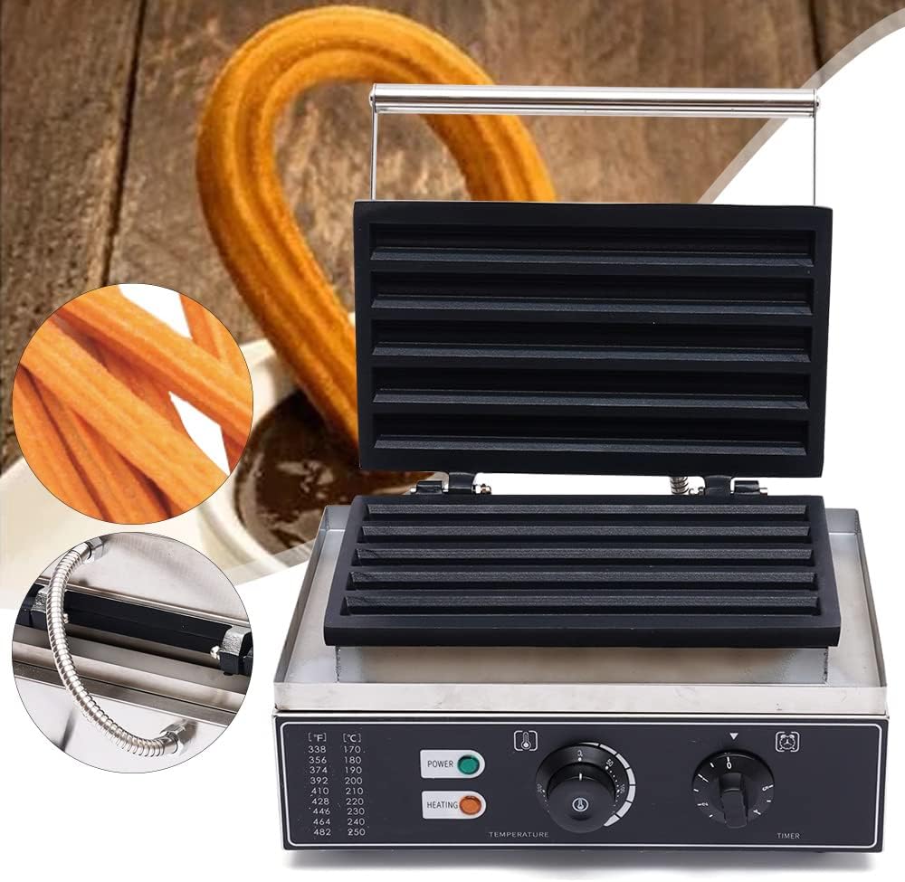 1550W 5 Sticks Churro Maker Machine, Commercial Nonstick Waffle Maker Muffin Machine, 110V Electric Spanish Churros Maker Baker Machine for Restaurant Bakeries, Time & Temp Control