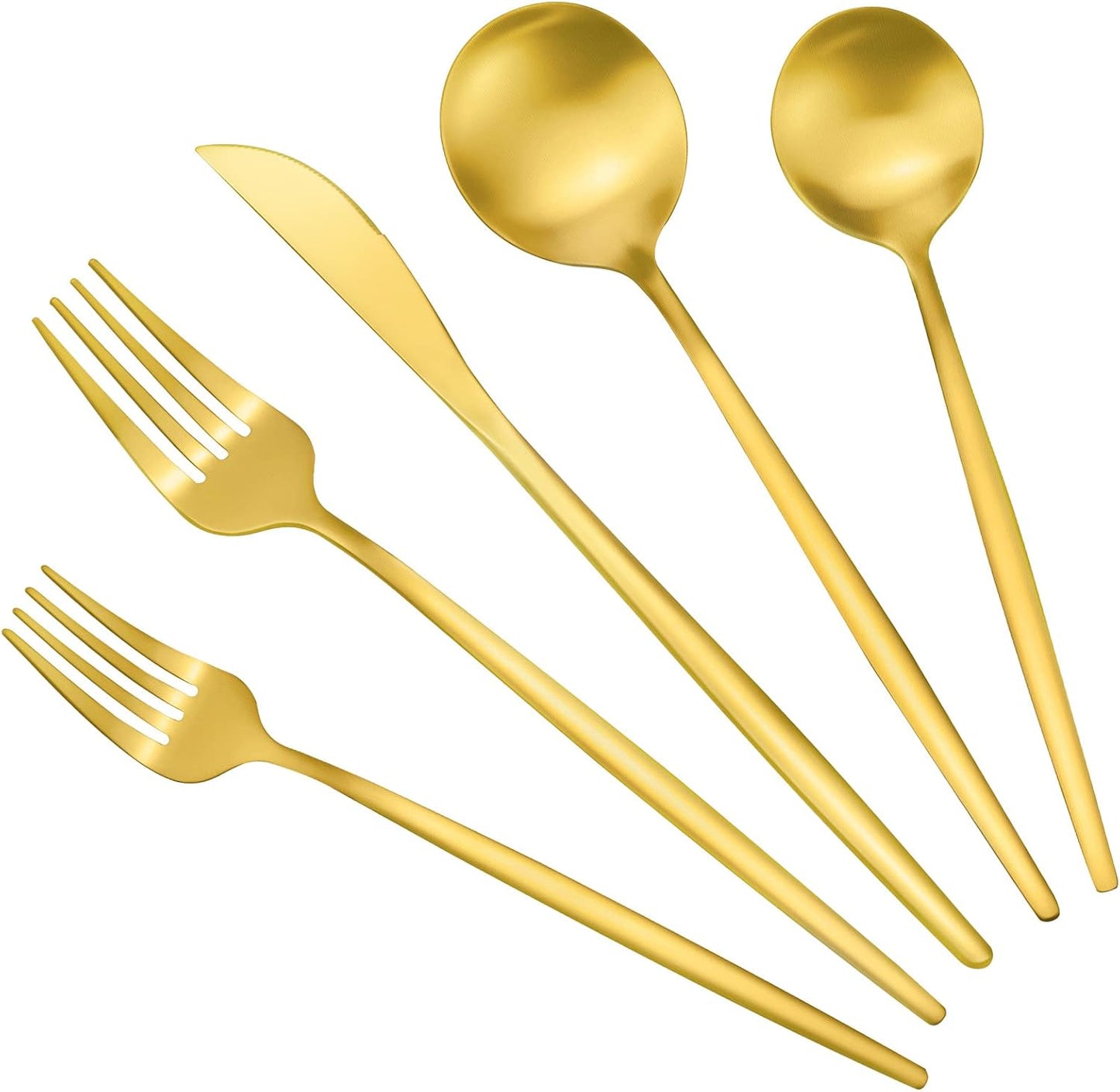 Gold Silverware Set, Stainless Steel Flatware Set for 6, 30-Pieces Cutlery Tableware set Include Spoons And Forks Set, Matte Gold Utensil Set, Stain Finish, Dishwasher Safe.