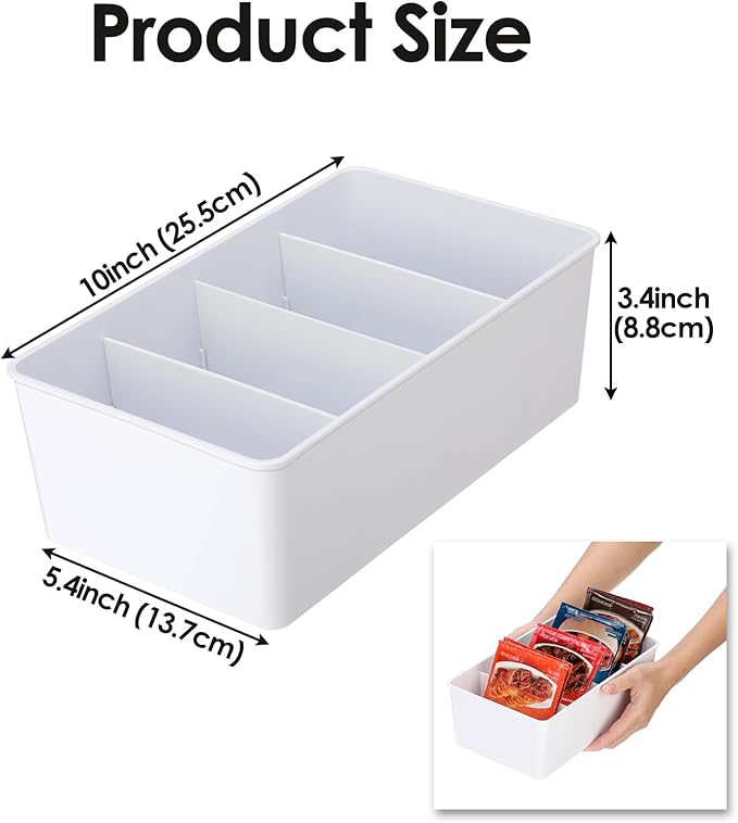 BSTKEY Seasoning Packet Organizer, Food Storage Organizer with Divided 4 Compartments, Plastic Storage Caddy for Kitchen Pantry Cabinet, Kitchen Organization Bin for Snacks Spice Packets